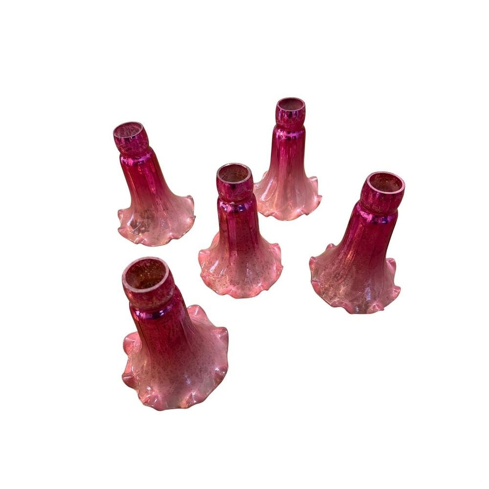 Vintage Style Pink Glass Lily Tulip Lamp Shades Ruffled Set of 5 Ombre Finish